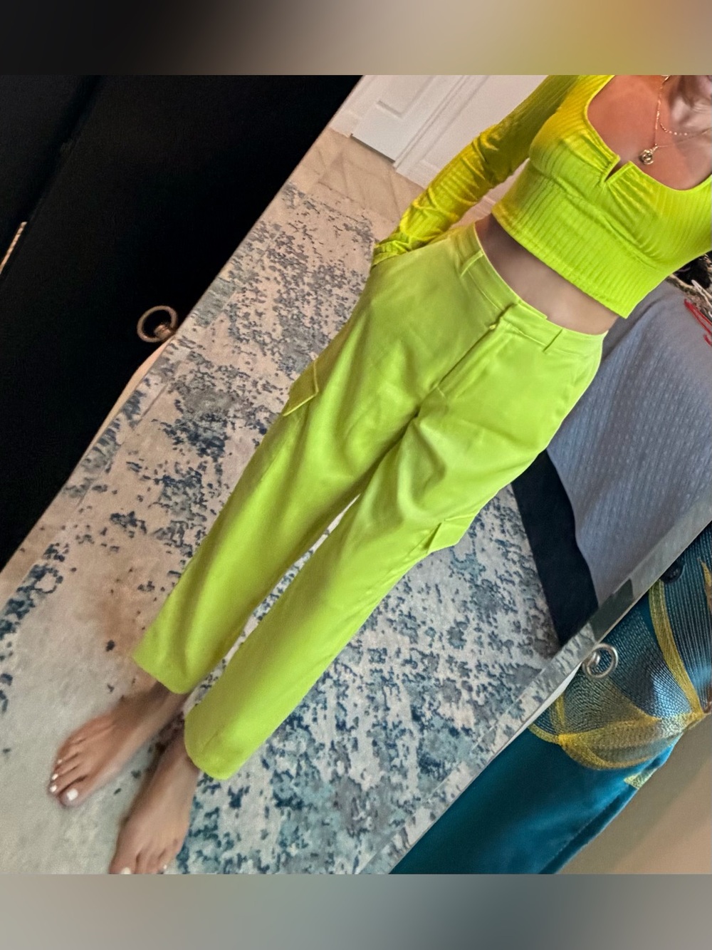 Nicole Miller neon green / yellow Satin Cargo Dress Pants